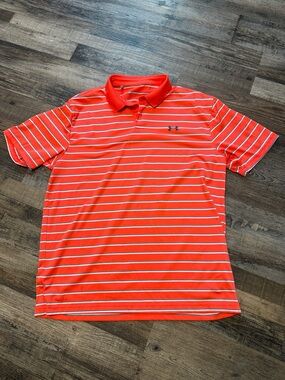Under Armour Men's Playoff Polo Shirt in Orange with White Stripes Size L